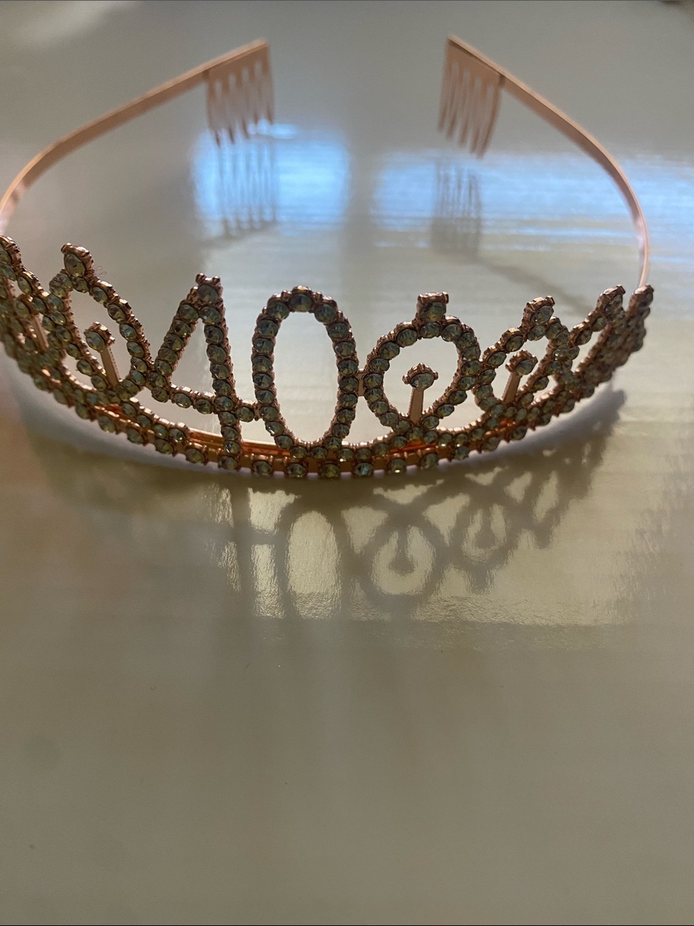 Rose Gold Rhinestone '40' Birthday Tiara Headband